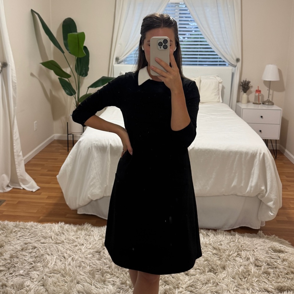 bobeau Black 3/4-Sleeve A-Line Midi Dress